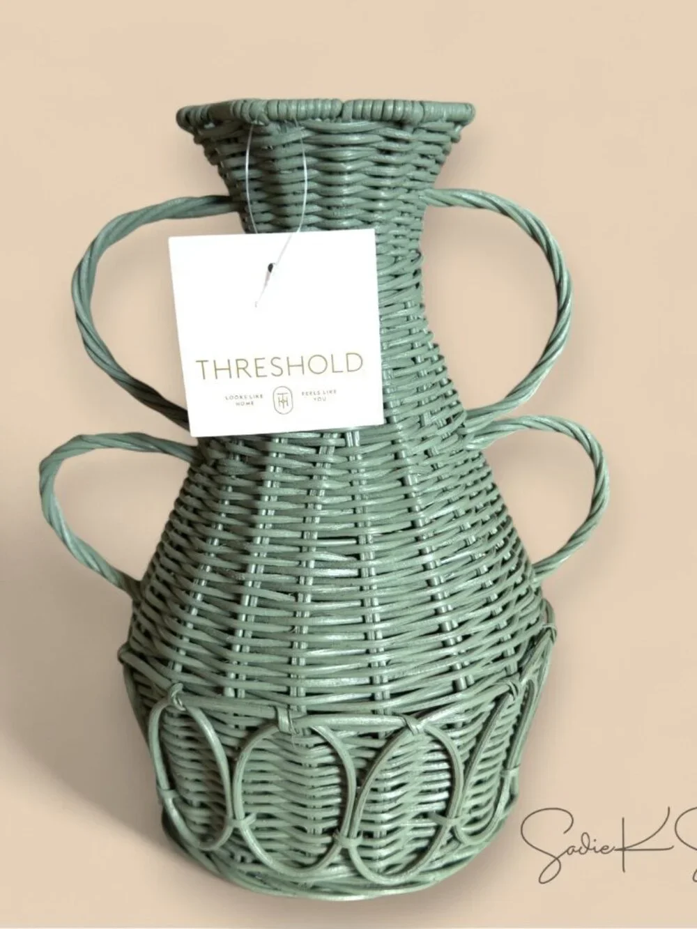 Coastal Small Rattan Vase Blue Green - Threshold, Target 2025